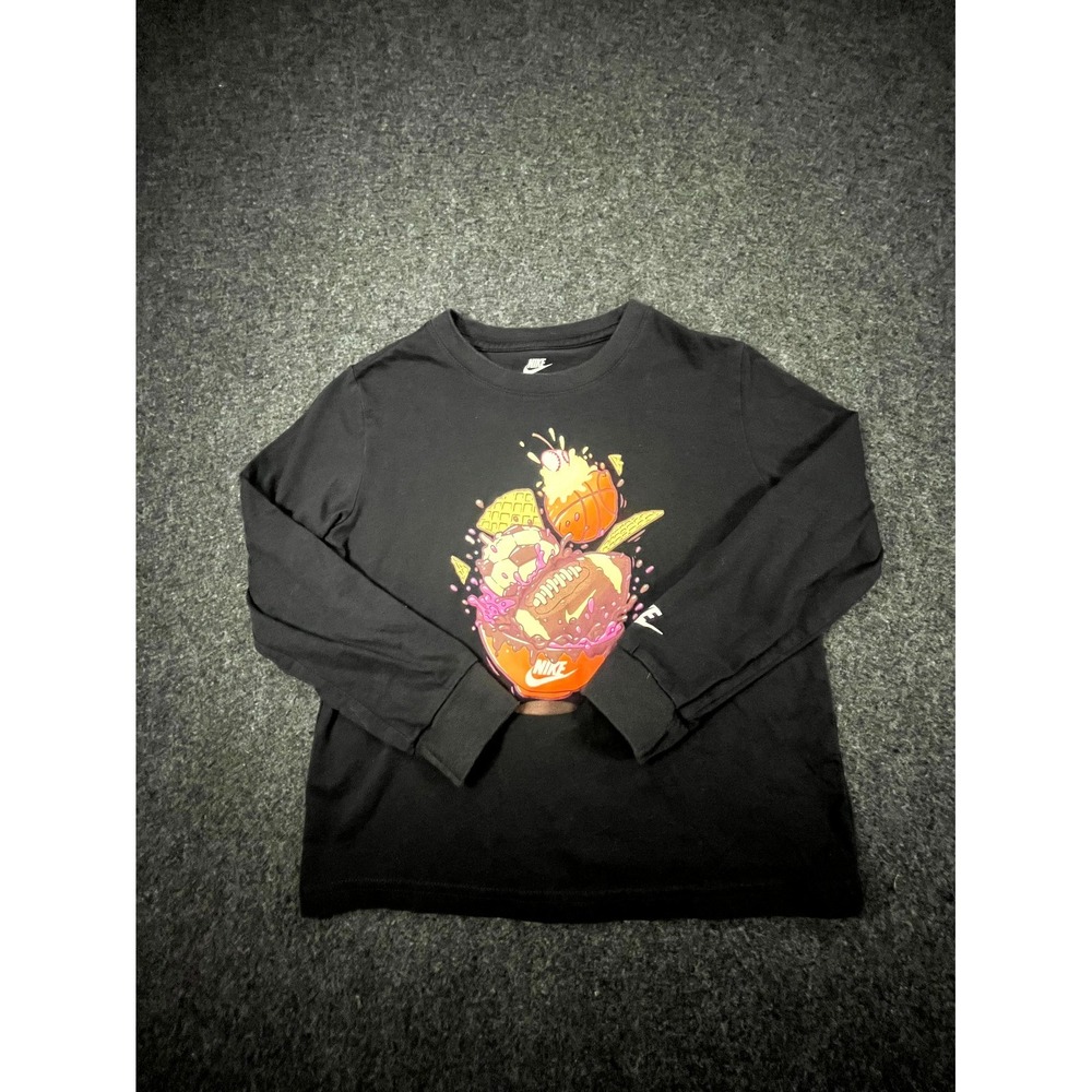 Nike Shirt Kids Size 6 Black Sports Ice Cream Graphic Crew Neck Long Sleeve Tee